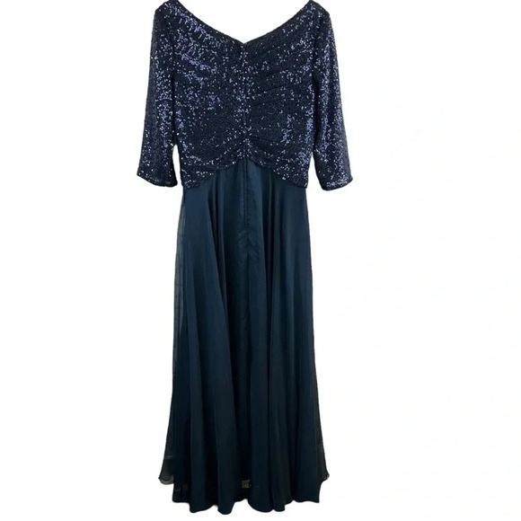 NWT La Femme Chiffon &‎ Sequin A-Line Gown In Navy Blue Size 10 $388 MOB MOG - Picture 4 of 10